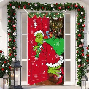 Cover Door  Christmas Backdrop for Front Door Decor Party Supplies 70.8x35.4Inch